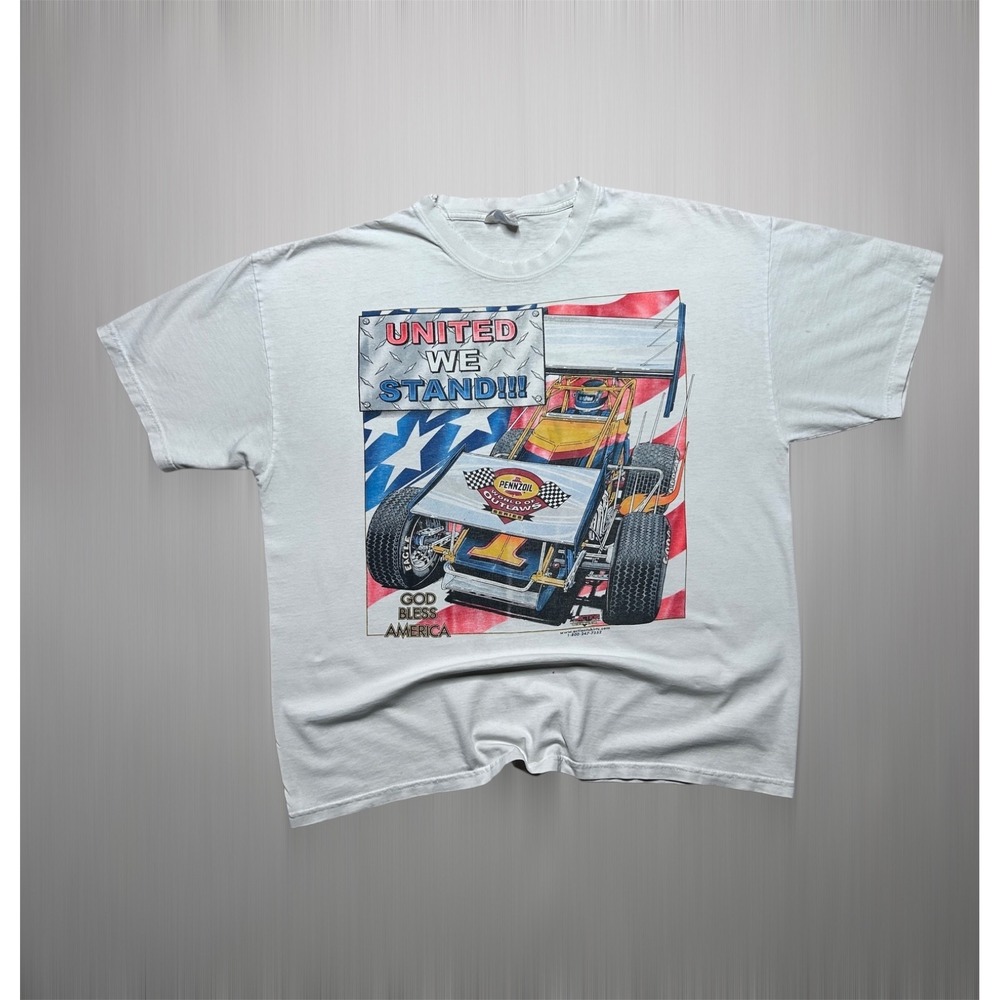 Vintage World of Outlaws Sprint Car Racing T-Shirt Eagle Graphic USA XL 90s